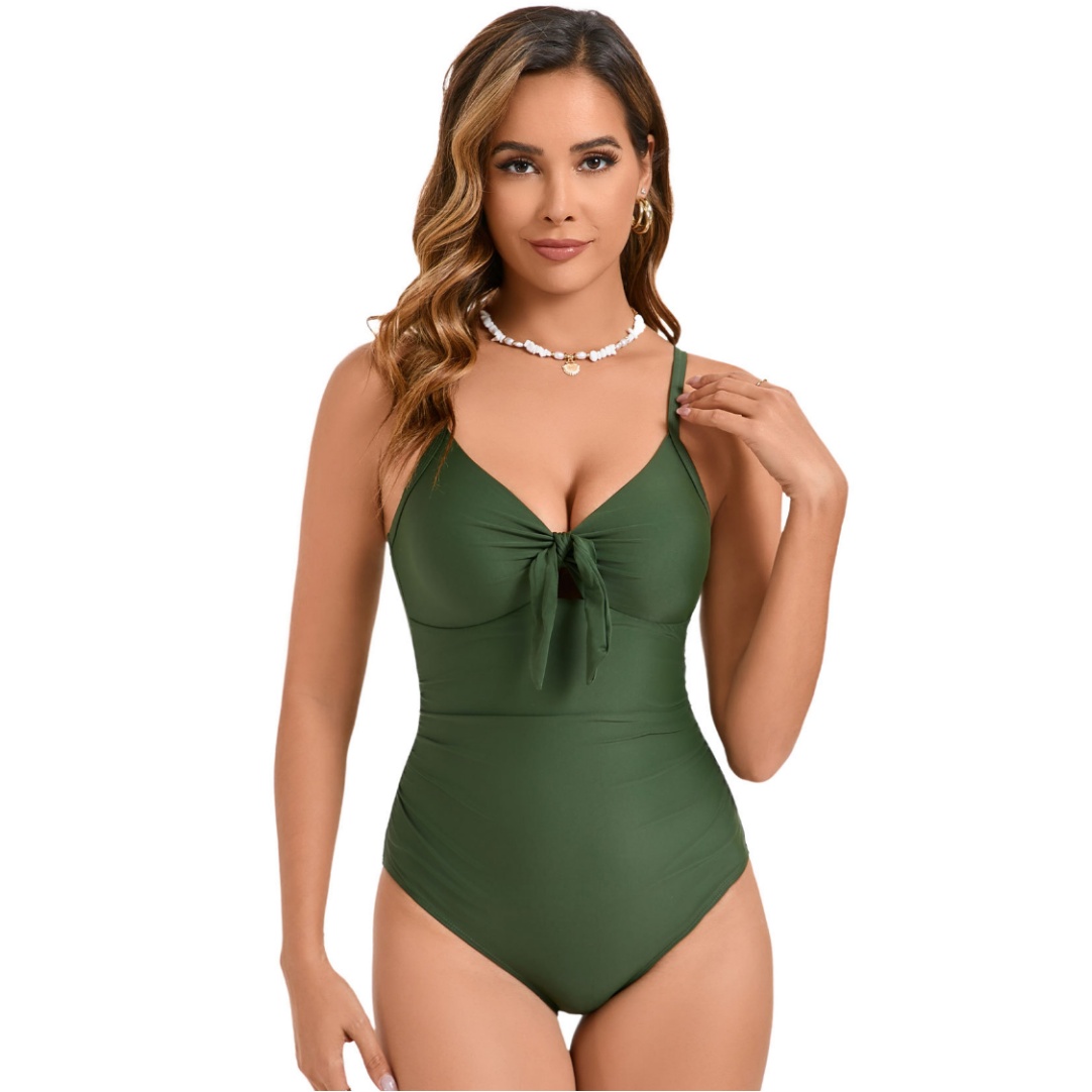 Sexy Tummy Control Halter Front Tie Knot One Piece Swimsuit For Women